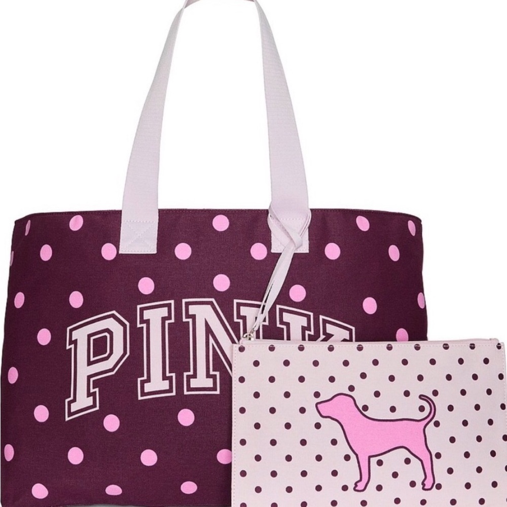 Victoria’s Secret Pink Polka Dot Tote Bag & Wristlet Pouch 2-Piece Set